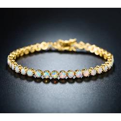 Barzel White Rhodium, Gold & Rose Gold Plated Opal Created Crown Tennis Bracelet