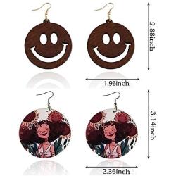 12 Pairs African Earrings for Women Wooden Earrings Round Painted Wooden Earrings Statement Ethnic Style Drop Dangle Earrings Set