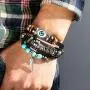 Boho National Stone Feather Multilayer Leather Bracelet Evil Eye Charms Turquoises Beads Bracelets for Men Vintage Punk Wrap Wristband Owl Bird Bracelet Boho National Stone Feather Multilayer Leather Bracelet Evil Eye Charms Turquoises Beads Bracelets for Men Vintage Punk Wrap Wristband Owl Bird Bracelet