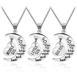 omodofo Family Jewelry Gift Big Middle Sister Little Sis Set of 3 Sisters Pendant Necklace for Sisters