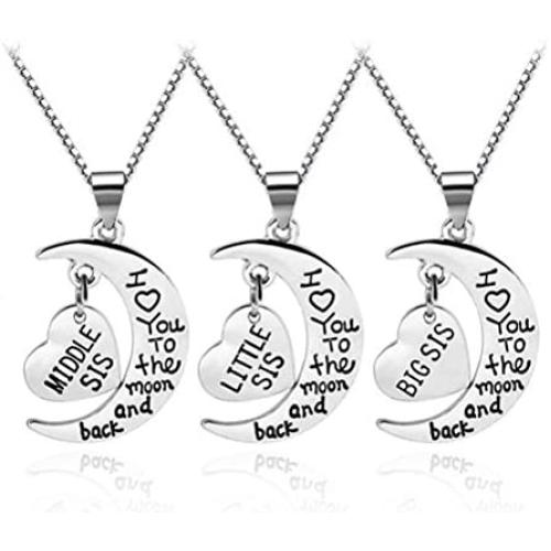 omodofo Family Jewelry Gift Big Middle Sister Little Sis Set of 3 Sisters Pendant Necklace for Sisters