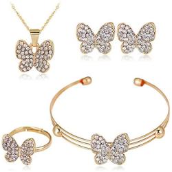 Dcfywl731 Exquisite Gold Crystal Queen Princess Crown Necklace Earring Bangle Ring Jewelry Set for Girls