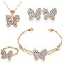 Dcfywl731 Exquisite Gold Crystal Queen Princess Crown Necklace Earring Bangle Ring Jewelry Set for Girls