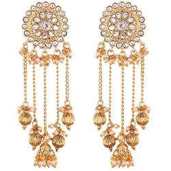 Aheli Dangle Earrings with Tassel Faux Kundan Embellishment Indian Fashion Ethnic Wedding Party Bollywood Jewelry for Women