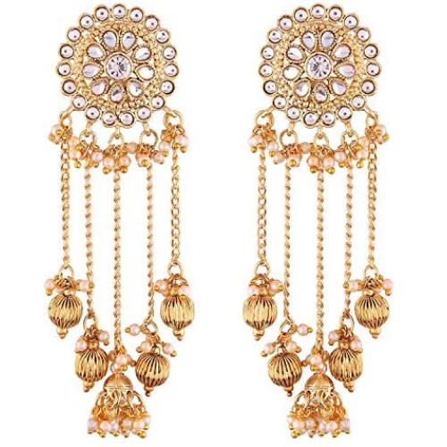 Aheli Dangle Earrings with Tassel Faux Kundan Embellishment Indian Fashion Ethnic Wedding Party Bollywood Jewelry for Women