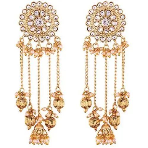 Aheli Dangle Earrings with Tassel Faux Kundan Embellishment Indian Fashion Ethnic Wedding Party Bollywood Jewelry for Women