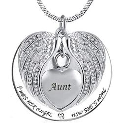 PREKIAR Angel Wing Urn Necklace for Ashes, Heart Cremation Memorial Keepsake Pendant Necklace Jewelry with Fill Kit and Gift Box