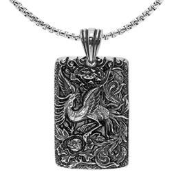 Xusamss Titanium Steel Animal Phoenix Dog Tag Pendant Necklace,24inches Box Chain