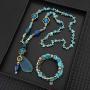maytry Irregular Agate Chip Pendant Turquoise Necklace, Necklace, Bracelet 2 Piece Set of The Same Color