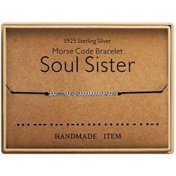 Soul Sister Bracelet Morse Code Jewelry Gift for Her 925 Sterling Silver Handmade Bead Adjustable String Bracelets Inspirational Jewelry for Women
