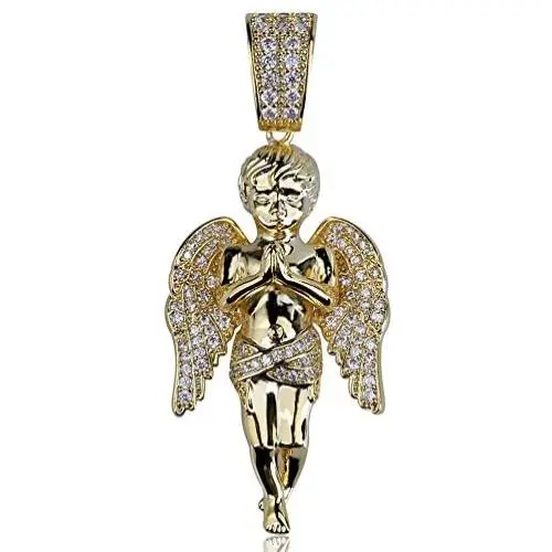 KOSMOLING Fashion Jewelry Gifts Full Pave Bling Cubic Zirconia Angel Pendant 18K Real Gold Plated Iced Out Necklaces Hip Hop