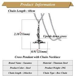 Xusamss Punk Titanium Steel Inverted Cross Pendant Skull Necklace,24inches Chain