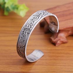 Magnetic Celtic Knot Viking Crow Cuff Bracelet Bangle Stainless Steel Health Care Jewelry for Men (antique silver)