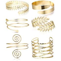 Finrezio 6 PCS Upper Arm Cuff Bracelet for Women Bangle Bracelet Open Armlet Leaf Armband Jewelry Set Adjustable