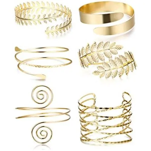 Finrezio 6 PCS Upper Arm Cuff Bracelet for Women Bangle Bracelet Open Armlet Leaf Armband Jewelry Set Adjustable Finrezio 6 PCS Upper Arm Cuff Bracelet for Women Bangle Bracelet Open Armlet Leaf Armband Jewelry Set Adjustable