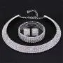 U/D Layered Shiny Rhinestone Beads Bracelet Choker Necklace Jewelry Set Glitter Multi Rows Crystal Long Fringe Tassel Drop Dangle Earrings for Women Girl Bridal Wedding Accessory