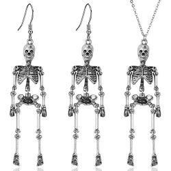 Chamqueen Halloween Skeleton Necklace Earrings Drop Dancing Skeletons Earrings Set Skeleton Dangle Jewelry Set