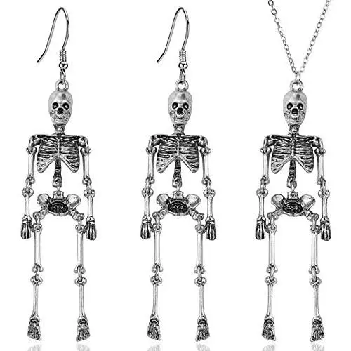Chamqueen Halloween Skeleton Necklace Earrings Drop Dancing Skeletons Earrings Set Skeleton Dangle Jewelry Set