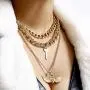 Chargances Key and Lock Necklace with Heart Pendant Gold Chunky Chain Choker Heart Pendant Necklace for Women and Girls Boho Multi Layer Jewelry