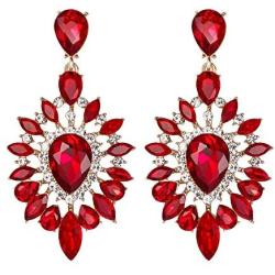 BriLove Womens Fashion Trendy Crystal Teardrop Halo Chandelier Dangle Earrings