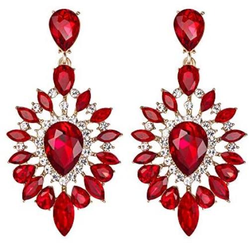 BriLove Womens Fashion Trendy Crystal Teardrop Halo Chandelier Dangle Earrings