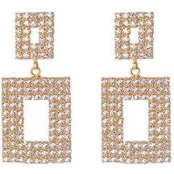 DanDanF Geometric Rhinestone Fully-jewelled Dazzle Statement Earrings, 14K Gold Plated Jewelry Gift for Women