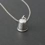 Sterling Silver Small 3D Sewing Thimble Charm Necklace, 18'' Chain