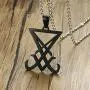 MEALGUET Stainless Steel Goth Gothic Witch Seal of Lucifer Sigil of Lucifer Satan Satanic Symbol Pendant Necklace,24'' Chain