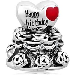 QueenCharms Happy Birthday Charm Birthday Cake Beads for Charm Bracelets