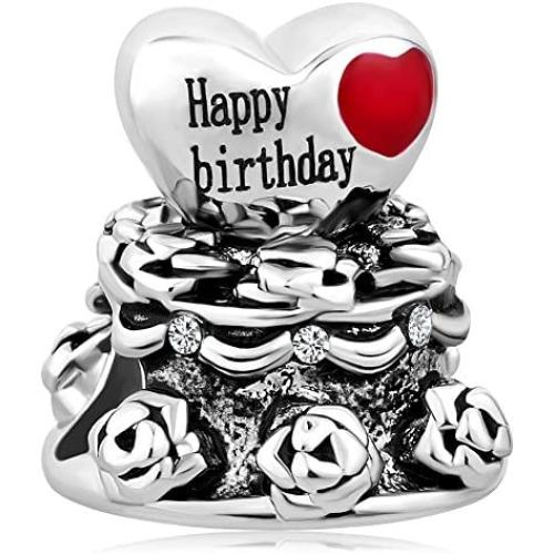 QueenCharms Happy Birthday Charm Birthday Cake Beads for Charm Bracelets