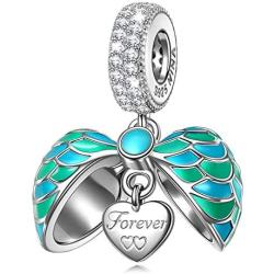 NINAQUEEN''Wings of Love'' 925 Sterling Silver Heart Charms for Women Engraved with''I Love You Forever'' Fit Both Bracelet and Necklace Gift Jewelry Box included