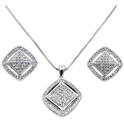 Lavencious Square Shaped Jewelry Set Necklace & Earrings Trendy Micro Paved AAA Clear Cubic Zirconia For Women