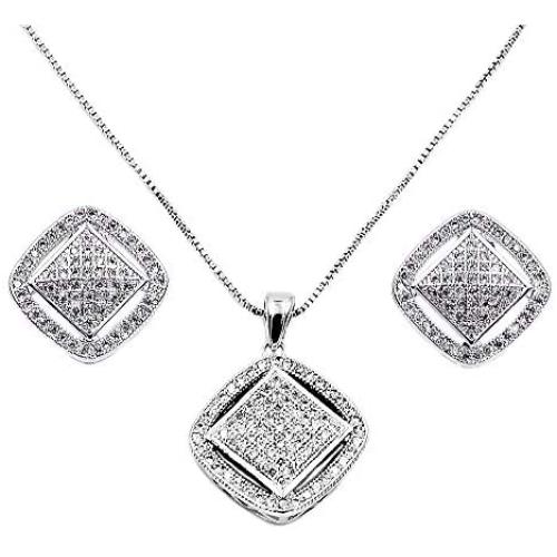 Lavencious Square Shaped Jewelry Set Necklace & Earrings Trendy Micro Paved AAA Clear Cubic Zirconia For Women