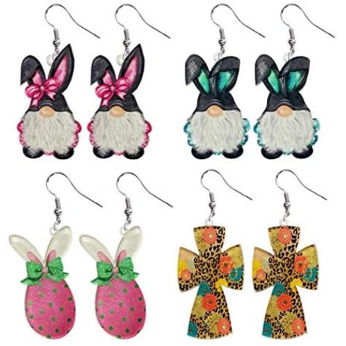 Stology Easter Acrylic Earrings, Bunny Gnome Statement Dangle Earrings Resin Leopard Cross Egg Jewelry Holiday Fashion Accessories for Women Girls
