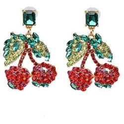 Summer Colorful Shiny Crystal Rhinestone Cute Fruit Watermelon Pineapple Drop Earrings Cherry Earrings Holiday Jewelry