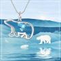 Waysles Polar Bear Necklace Cubic Zirconia Pendant Animal Necklace 925 Sterling Silver Jewelry Mama Polar Bear for Mom Women Mothers Day Necklace Gifts