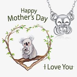 925-Sterling-Silver koala-bear Mother necklace - Cute Animal Pendant for Women Wife Mothers Day Christmas Birthday Girls Jewelry Gift.