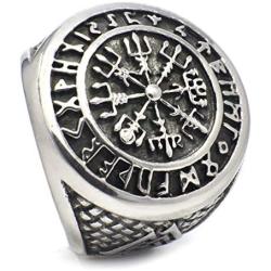 Gungneer Vegvisir Norse Compass Rune Circle Odin Valknut Stainless Steel Ring Men Women Norse Protection Jewelry