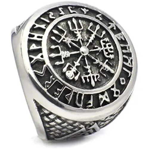 Gungneer Vegvisir Norse Compass Rune Circle Odin Valknut Stainless Steel Ring Men Women Norse Protection Jewelry Gungneer Vegvisir Norse Compass Rune Circle Odin Valknut Stainless Steel Ring Men Women Norse Protection Jewelry