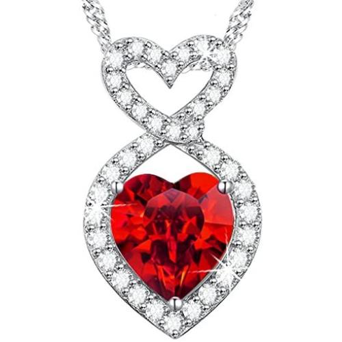 Mothers Day Birthday Gifts for mom Double Hearts Forever Love Infinity Jewelry April Simulated Diamond Birthstones Emerald Peridont and more stones Necklace for Wife Sterling Silver