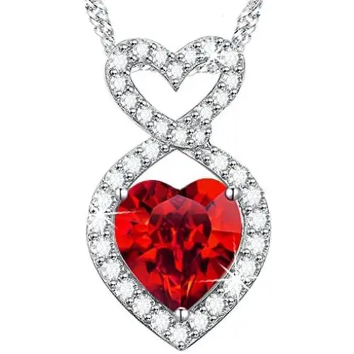 Mothers Day Birthday Gifts for mom Double Hearts Forever Love Infinity Jewelry April Simulated Diamond Birthstones Emerald Peridont and more stones Necklace for Wife Sterling Silver