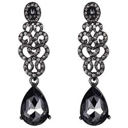 EVER FAITH Womens Crystal Gorgeous Bridal Floral Dangle Teardrop Chandelier Pierced Earrings