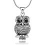 925 Oxidized Sterling Silver Vintage Detail Black Eyes Owl Tree Branch Pendant Necklace, 18 inches