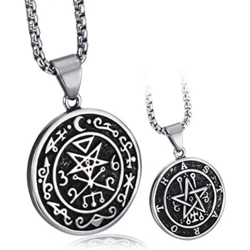 Elfasio Stainless Steel Necklace Pendant for Men Seal of Astaroth Key of Solomon/Seal of Lilith Sigil of Lucifer Seal Both Sided Pendants Chain 18-30 inch Elfasio Stainless Steel Necklace Pendant for Men Seal of Astaroth Key of Solomon/Seal of Lilith Sigil of Lucifer Seal Both Sided Pendants Chain 18-30 inch