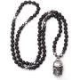 PEARLADA Gothic Skull Necklace Pendant Necklace Fashion Star of David and Cross Dangle Necklaces Long Black Onyx Beads Jewelry Handmade for Women Stainless Steel Necklace