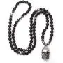 PEARLADA Gothic Skull Necklace Pendant Necklace Fashion Star of David and Cross Dangle Necklaces Long Black Onyx Beads Jewelry Handmade for Women Stainless Steel Necklace