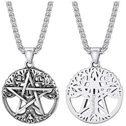 FaithHeart Celtic Knot Pendant Viking Norse Rune Necklace Stainless Steel Vintage Wicca Pentagram Talisman Necklace for Men Original Jewelry Customize