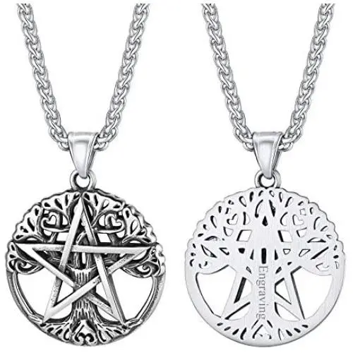 FaithHeart Celtic Knot Pendant Viking Norse Rune Necklace Stainless Steel Vintage Wicca Pentagram Talisman Necklace for Men Original Jewelry Customize