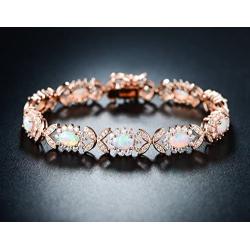 Barzel 18K White Gold or Rose Gold Plated Created Opal Tennis Bracelet