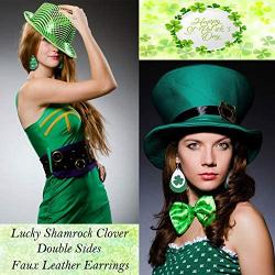 St Patricks Day Faux Leather Earrings for Women Shamrock Clover Leather Earrings Lightweight Saint Patricks Day Green Petal Leaf Teardrop Earrings Set